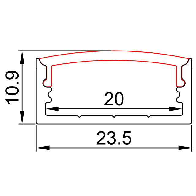 W23.5mm*H10.9mm (内幅 20mm) LED アルミプロファイル 翼なし