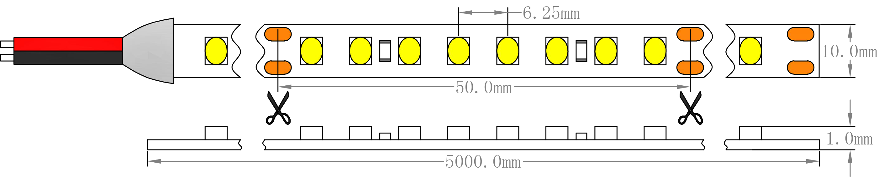 SMD2835 サムスン LED ストリップ ライトの寸法