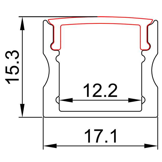 W17.1mm*H15.3mm (内幅 12.2mm) LED アルミプロファイル 翼なし