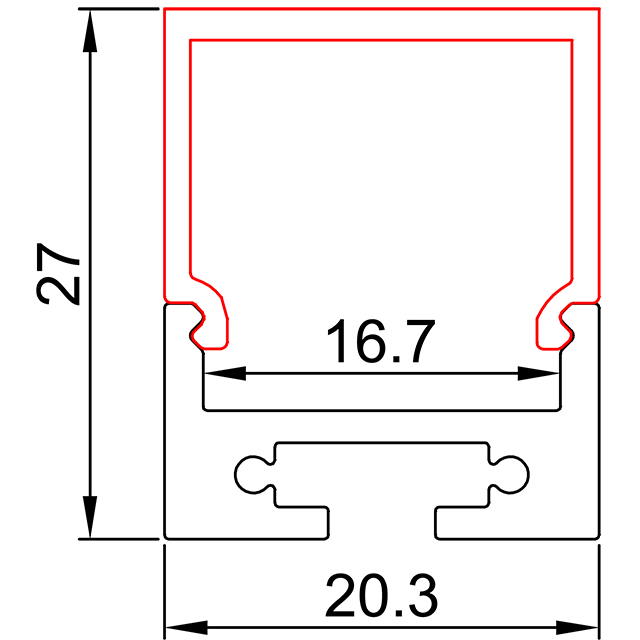 W20.3mm×H27mm (内幅16.7mm) LEDアルミプロファイル