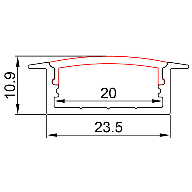 W23.5mm*H10.9mm (内幅 20mm) LED アルミ プロファイル ウィング付き