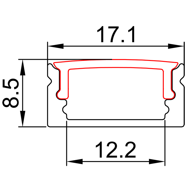 W17.1mm*H8.5mm (内幅 12.2mm) LED アルミプロファイル 翼なし