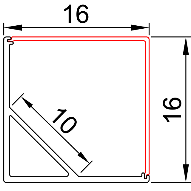 W16mm*H16mm (内幅 10mm) LED アルミ プロファイル 三角形