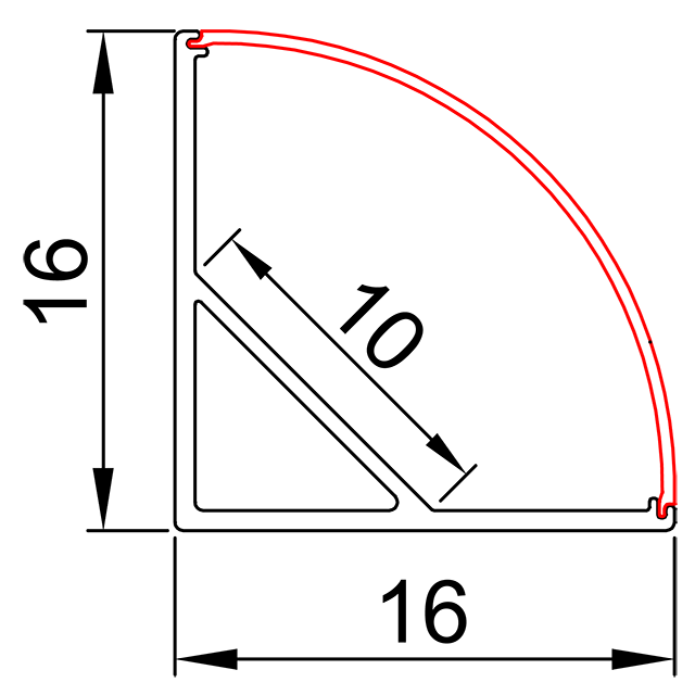 W16mm*H16mm (内幅 10mm) LED アルミ プロファイル 三角形