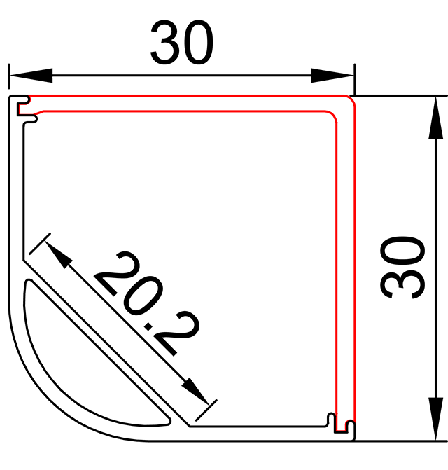 W30mm×H30mm (内幅20mm) LED アルミプロファイル 三角形